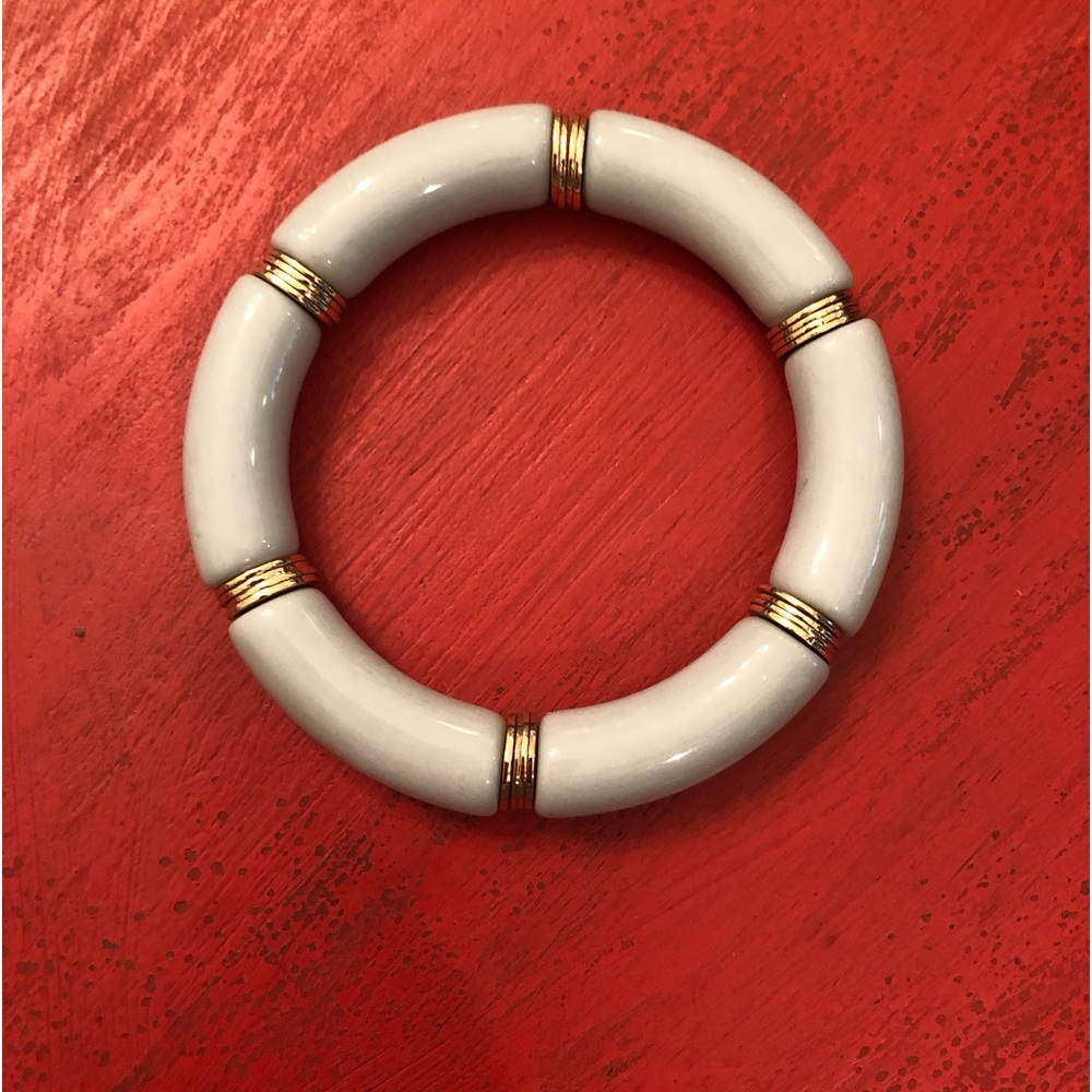 NEW! Tubular Bracelet - Light Blue/Green Tubes with Gold Discs ⏺️ - Picture 6 of 6